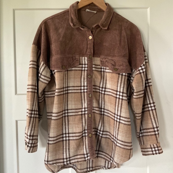 Altar'd State Jackets & Blazers - Altar’d State Redford Brown Plaid Shacket Oversized Baggy Flannel